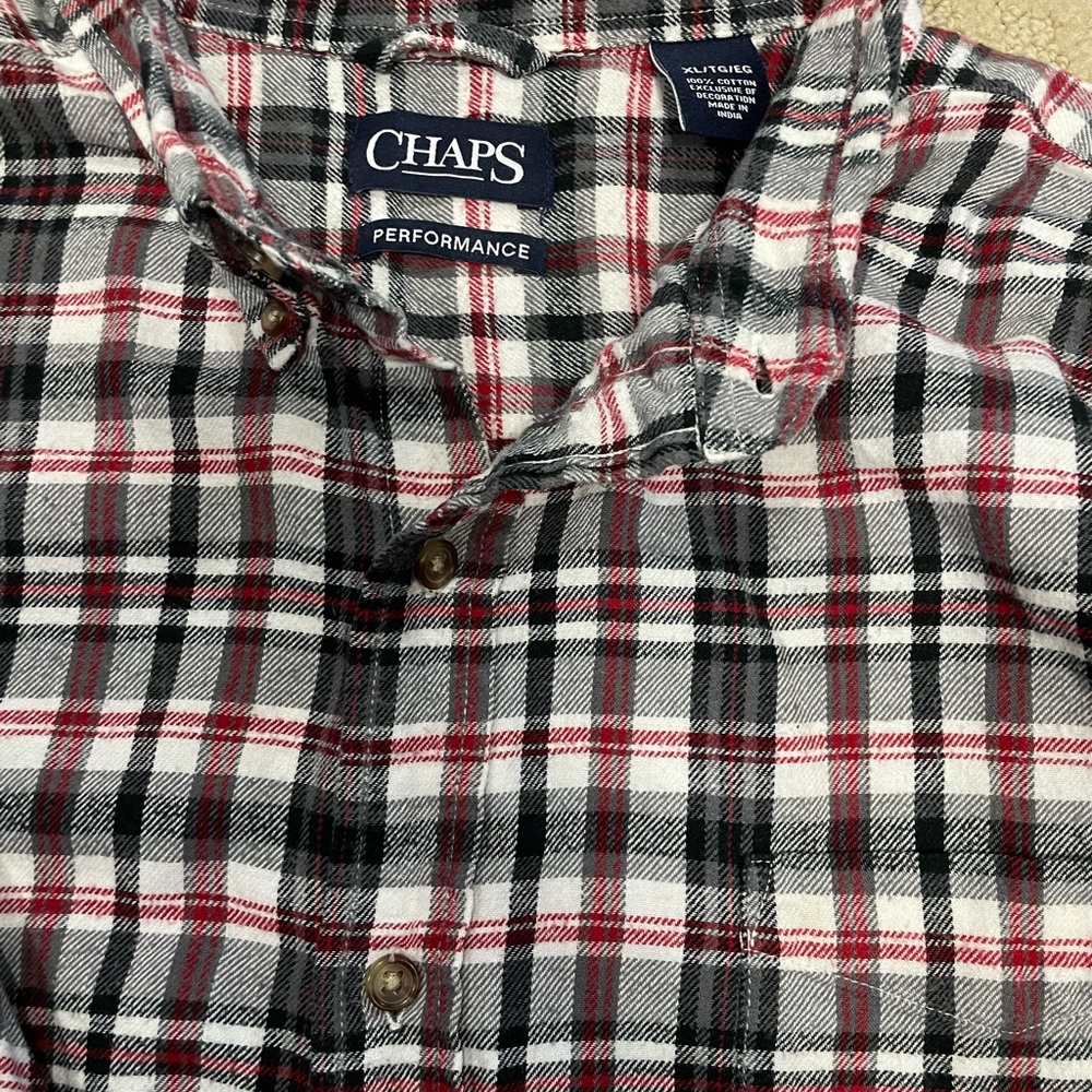 Chaps Men's Red and Black Plaid Shirt